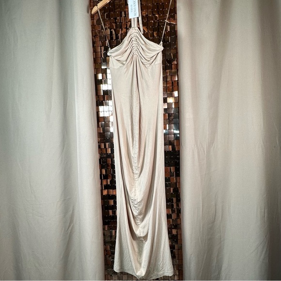 Torn By RONNY KOBO Darlene Ruched Stretch-jersey Halterneck Dress In Beige Large - Picture 3 of 14
